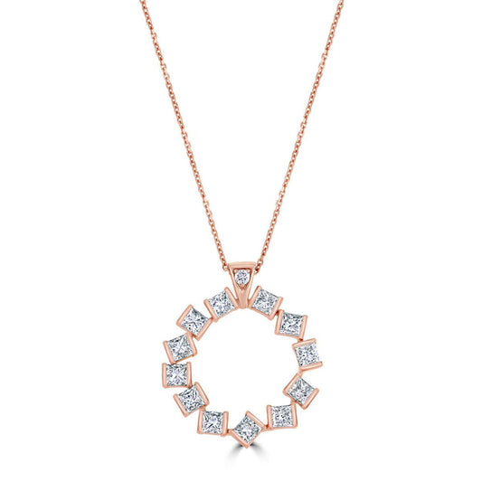 Hopscotch 18ct Rose Gold 2.24ct Princess Cut Diamond Circle Pendant at David M Robinson