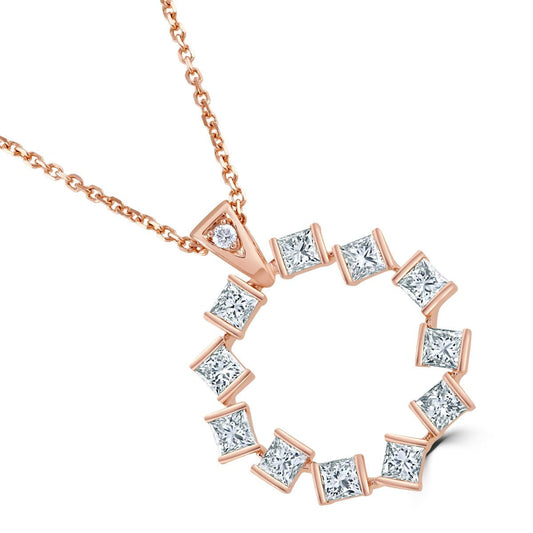 Hopscotch 18ct Rose Gold 2.24ct Princess Cut Diamond Circle Pendant at David M Robinson