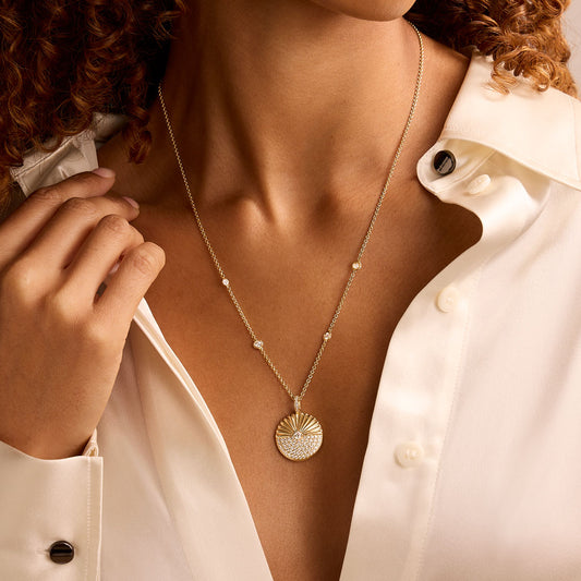 Alba Yellow Gold Diamond Pendant at David M Robinson