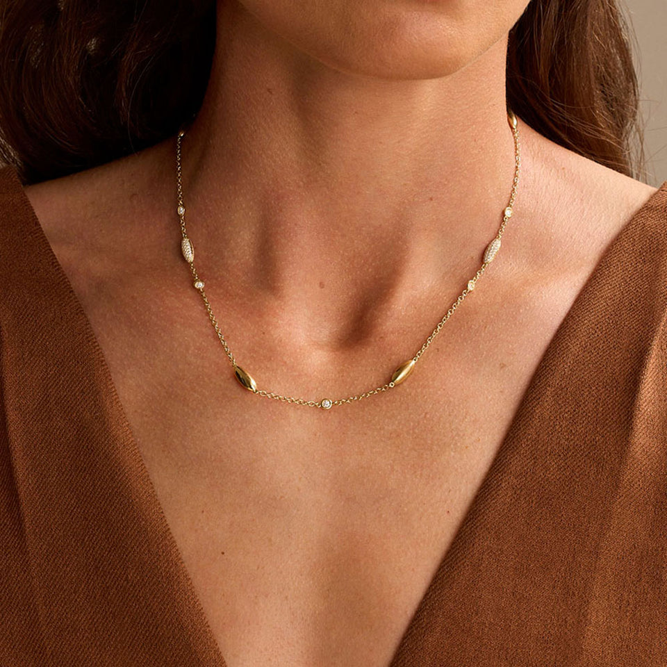 Amalfi 18ct Yellow Gold Pave Diamond Necklace at David M Robinson