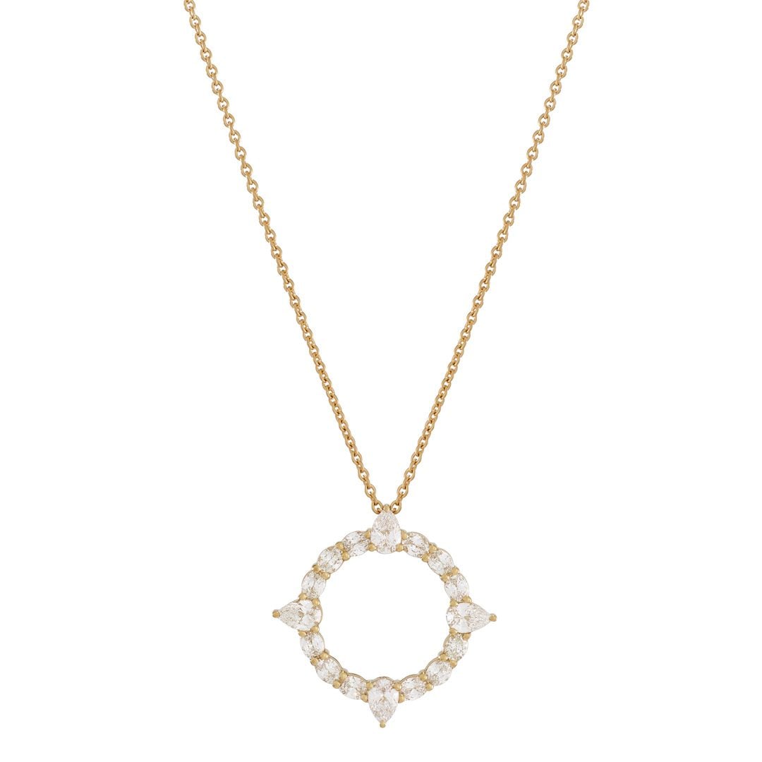 Compass 18ct Yellow Gold Pear Shape & Oval Cut Diamond Pendant at David M Robinson