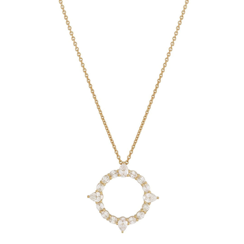 Compass 18ct Yellow Gold Pear Shape & Oval Cut Diamond Pendant at David M Robinson