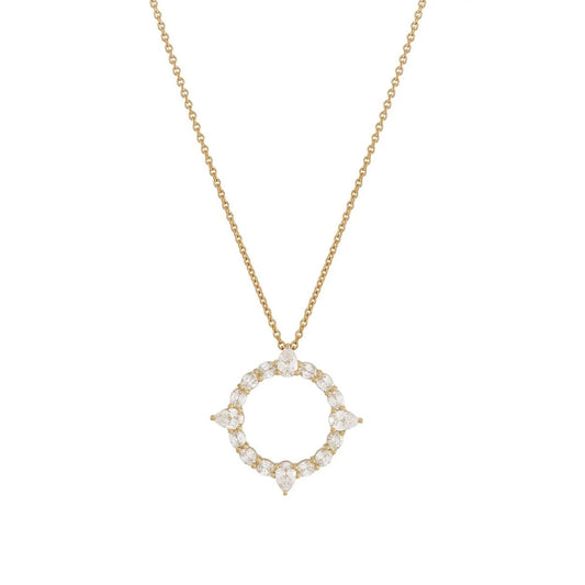Compass 18ct Yellow Gold Pear Shape & Oval Cut Diamond Pendant