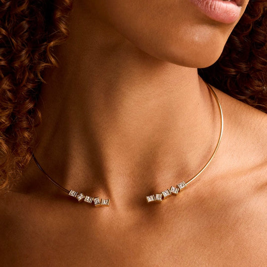 Hopscotch Yellow Gold Princess Cut Diamond Collar at DMR