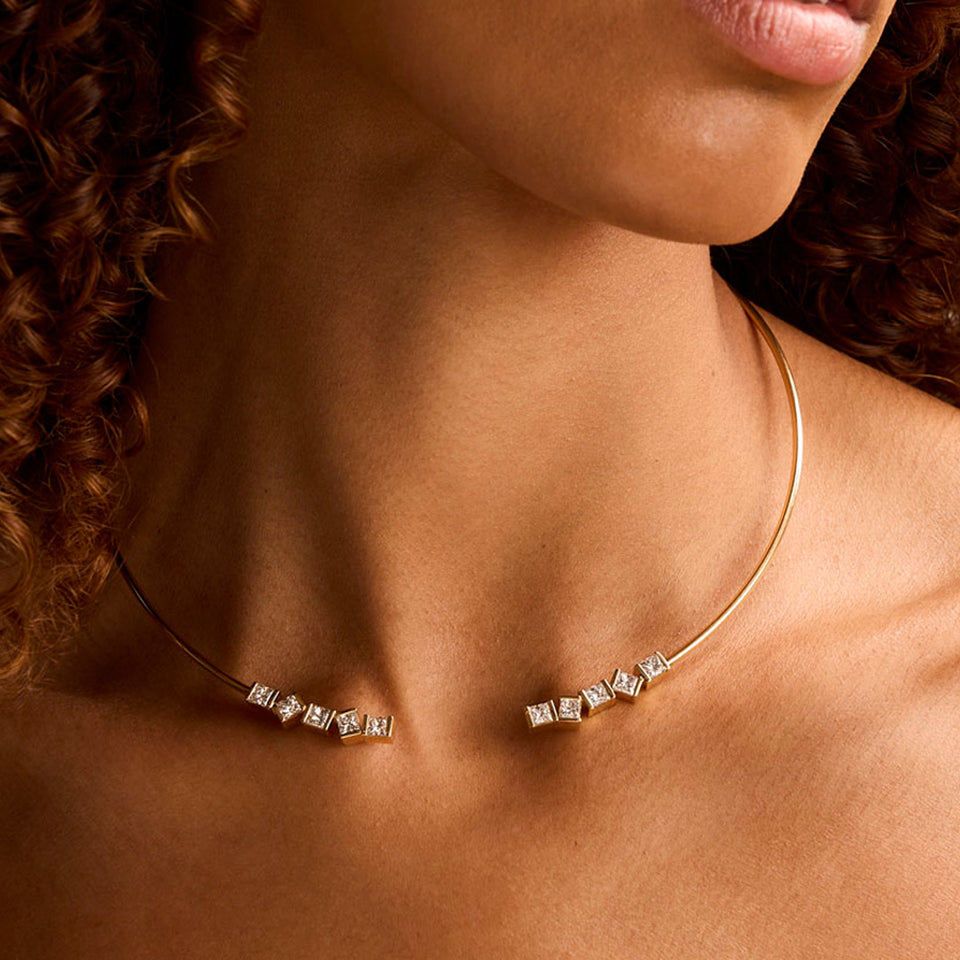 Hopscotch 18ct Yellow Gold Princess Cut Diamond Torque Collar at David M Robinson