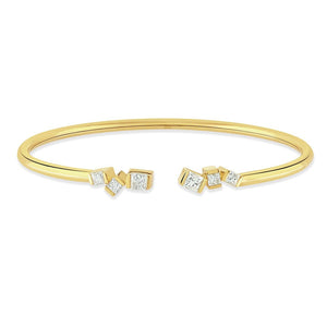 Hopscotch Yellow Gold Princess Cut Diamond Torque Bangle