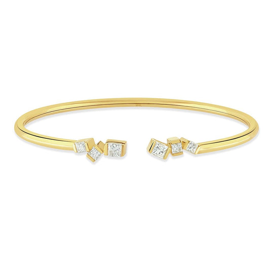 Hopscotch Yellow Gold Princess Cut Diamond Bangle at DMR