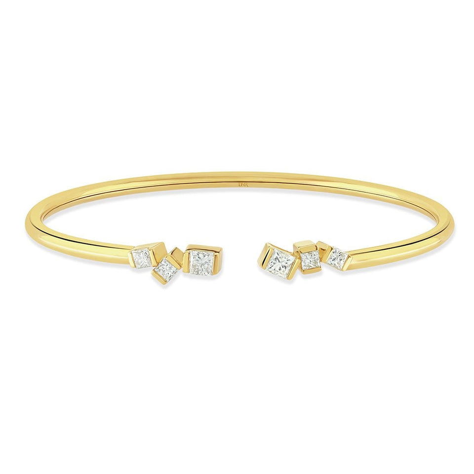Hopscotch Yellow Gold Princess Cut Diamond Bangle at DMR