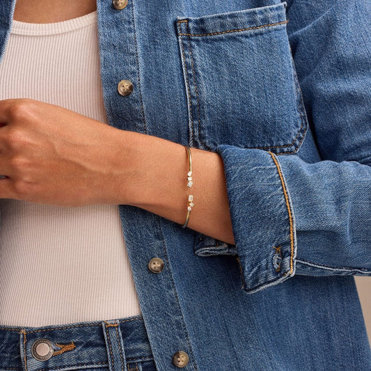 Hopscotch Yellow Gold Princess Cut Diamond Bangle at DMR