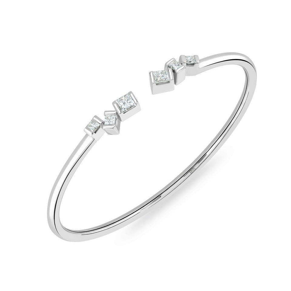 Hopscotch 18ct White Gold Princess Cut Diamond Torque Bangle at David M Robinson