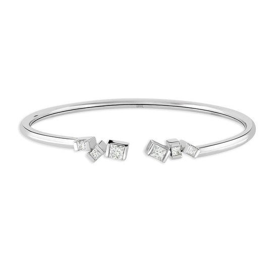 Hopscotch White Gold Princess Cut Diamond Bangle at DMR