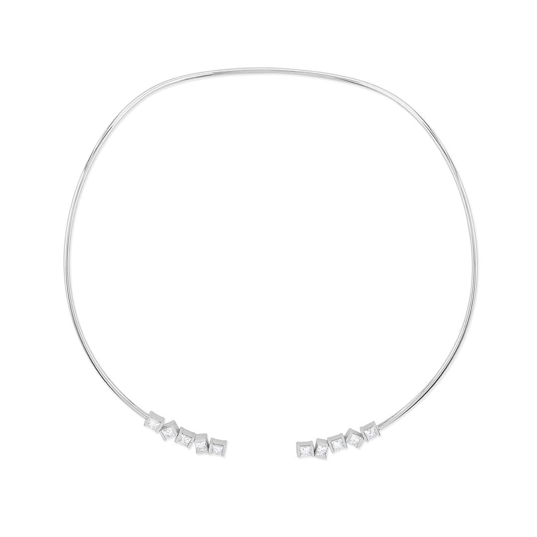 Hopscotch 18ct White Gold Princess Cut Diamond Torque Collar at David M Robinson