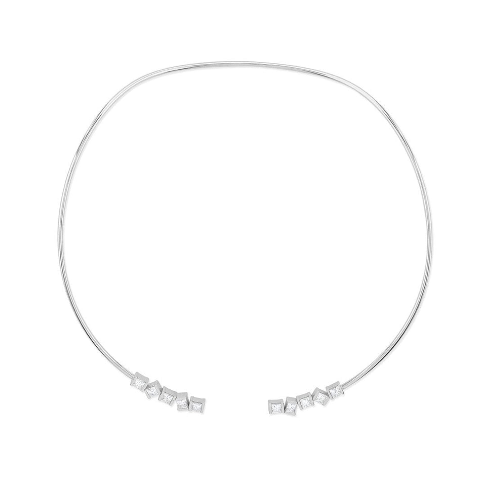 Hopscotch 18ct White Gold Princess Cut Diamond Torque Collar at David M Robinson