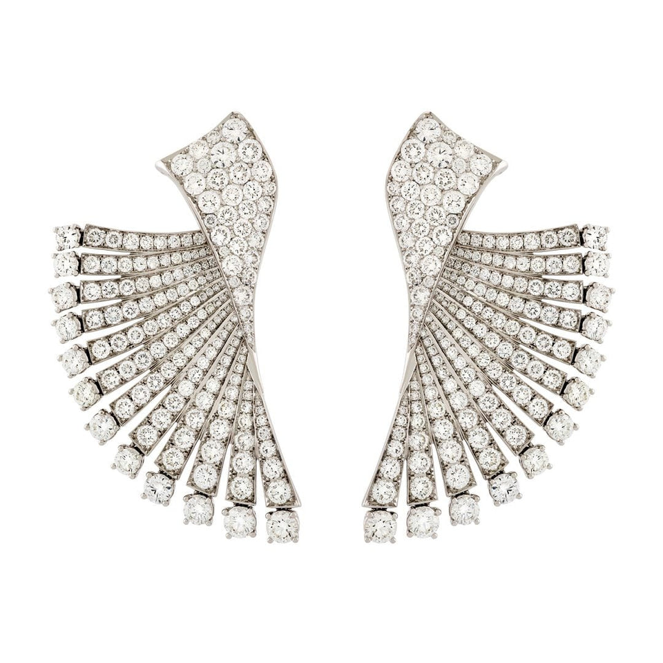 18ct White Gold Round Brilliant Cut Diamond Fan Earrings at David M Robinson