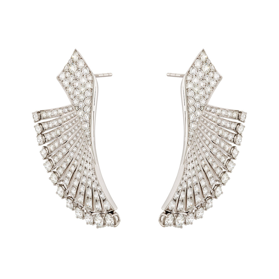 18ct White Gold Round Brilliant Cut Diamond Fan Earrings at David M Robinson