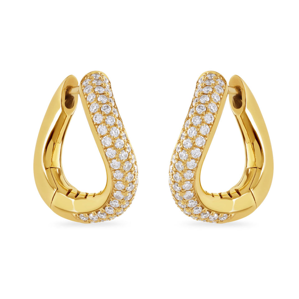 Making Waves 18ct Yellow Gold Pave Diamond Hoop Earrings at David M Robinson