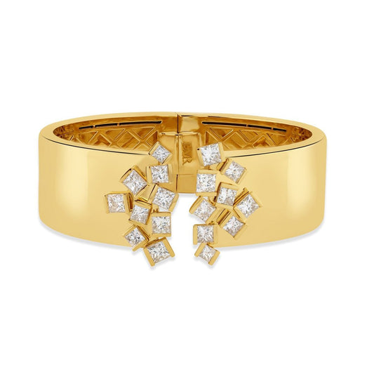 Hopscotch Yellow Gold Princess Cut Diamond Bangle at DMR