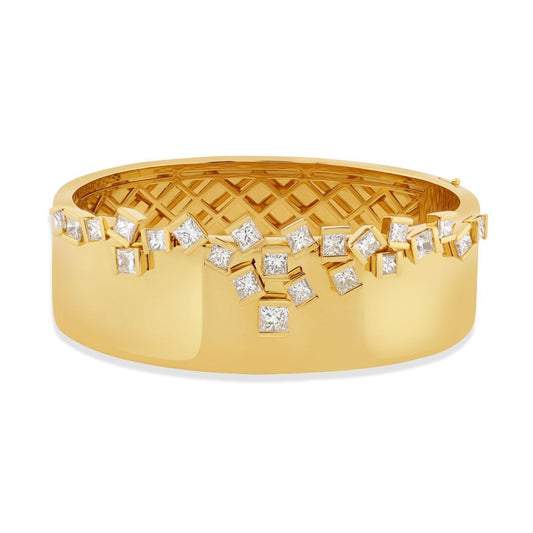 Hopscotch Yellow Gold Princess Cut Diamond Bangle at DMR
