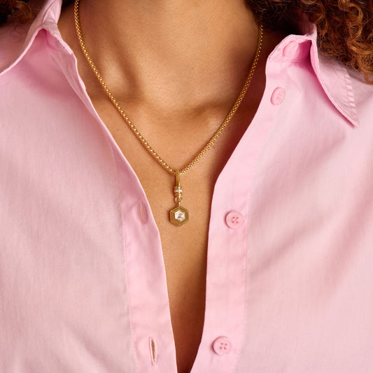 18ct Yellow Gold Hexagon Cut Diamond Pendant Charm at David M Robinson