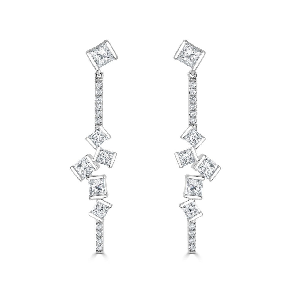 Hopscotch 18ct White Gold Diamond Statement Drop Earrings at David M Robinson