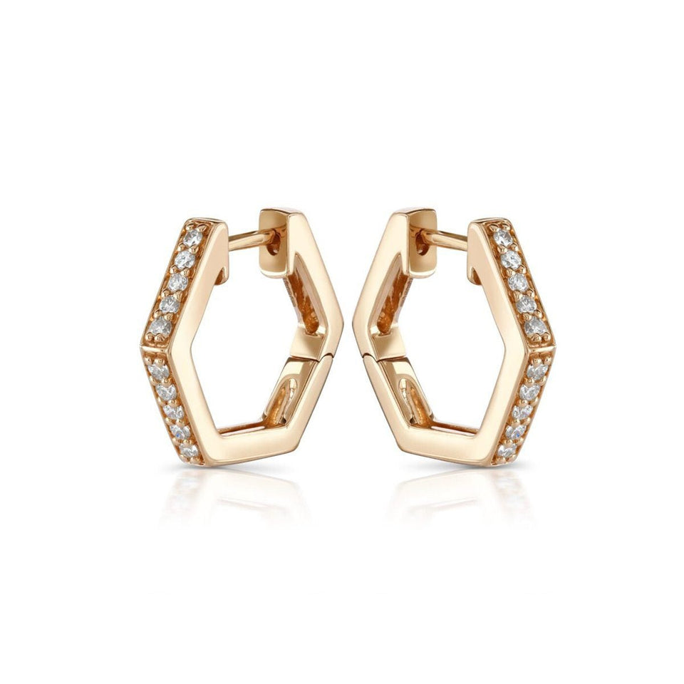 Honeycomb Rose Gold Diamond Hoop Earrings at David M Robinson