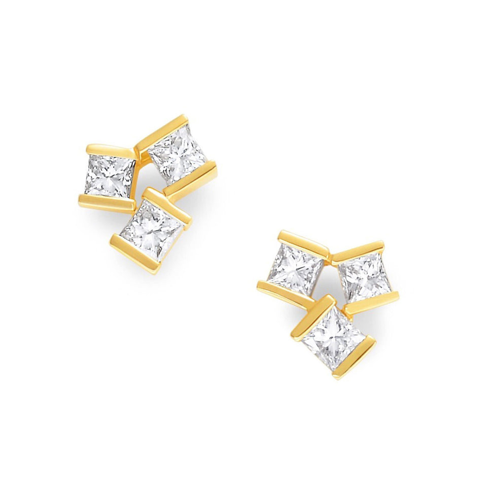 Hopscotch Yellow Gold Diamond Stud Earrings