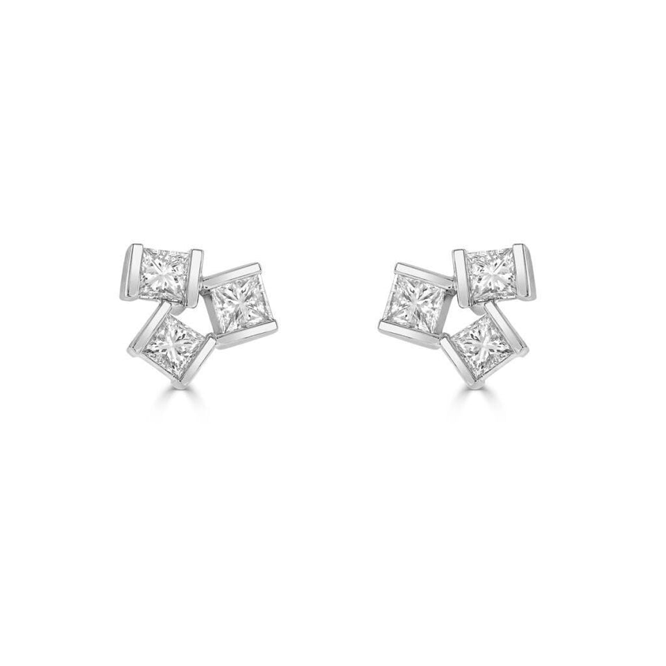 Hopscotch 18ct White Gold Diamond Stud Earrings at David M Robinson