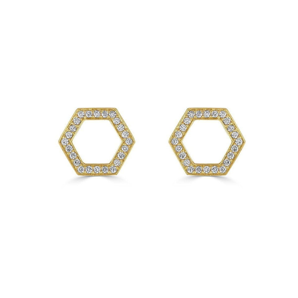 Honeycomb 18ct Yellow Gold Diamond Stud Earrings at David M Robinson