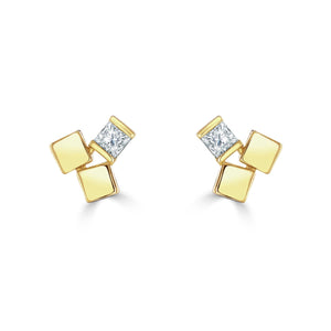 Hopscotch Yellow Gold Diamond Stud Earrings