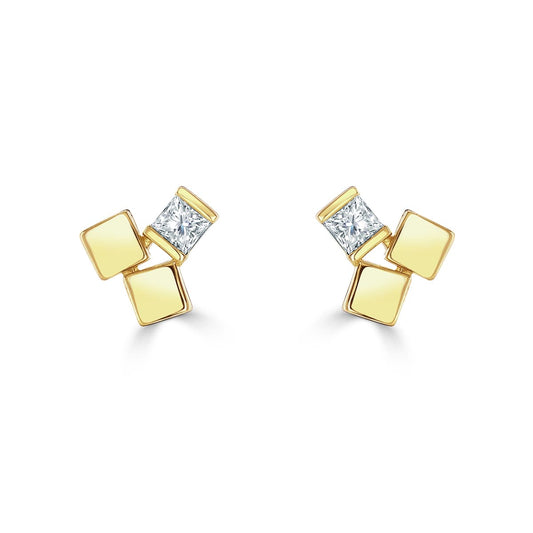 Hopscotch Yellow Gold Diamond Stud Earrings