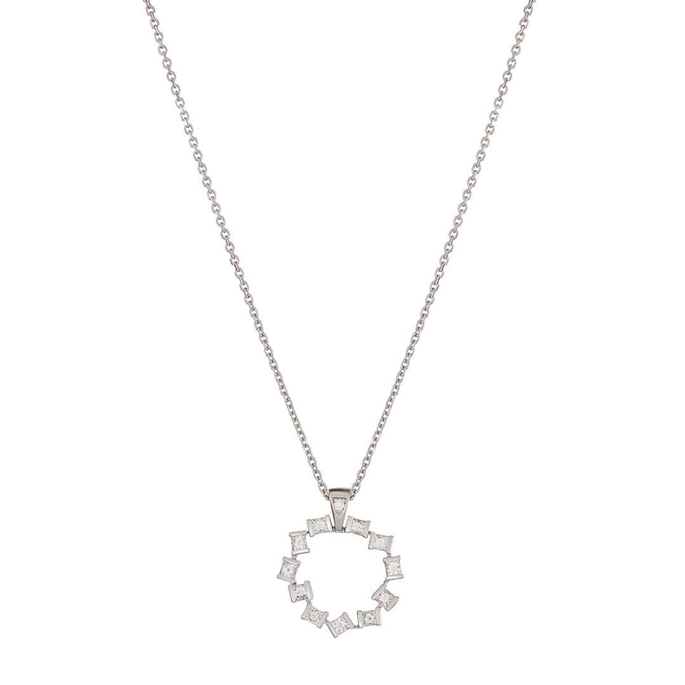 Hopscotch 18ct White Gold Diamond Small Circle Pendant at David M Robinson