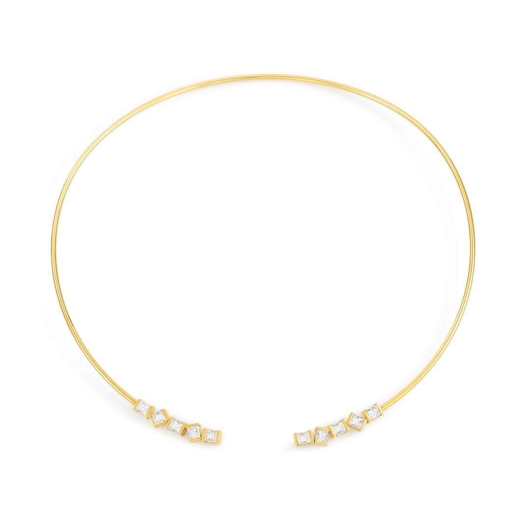 Hopscotch 18ct Yellow Gold Princess Cut Diamond Torque Collar at David M Robinson