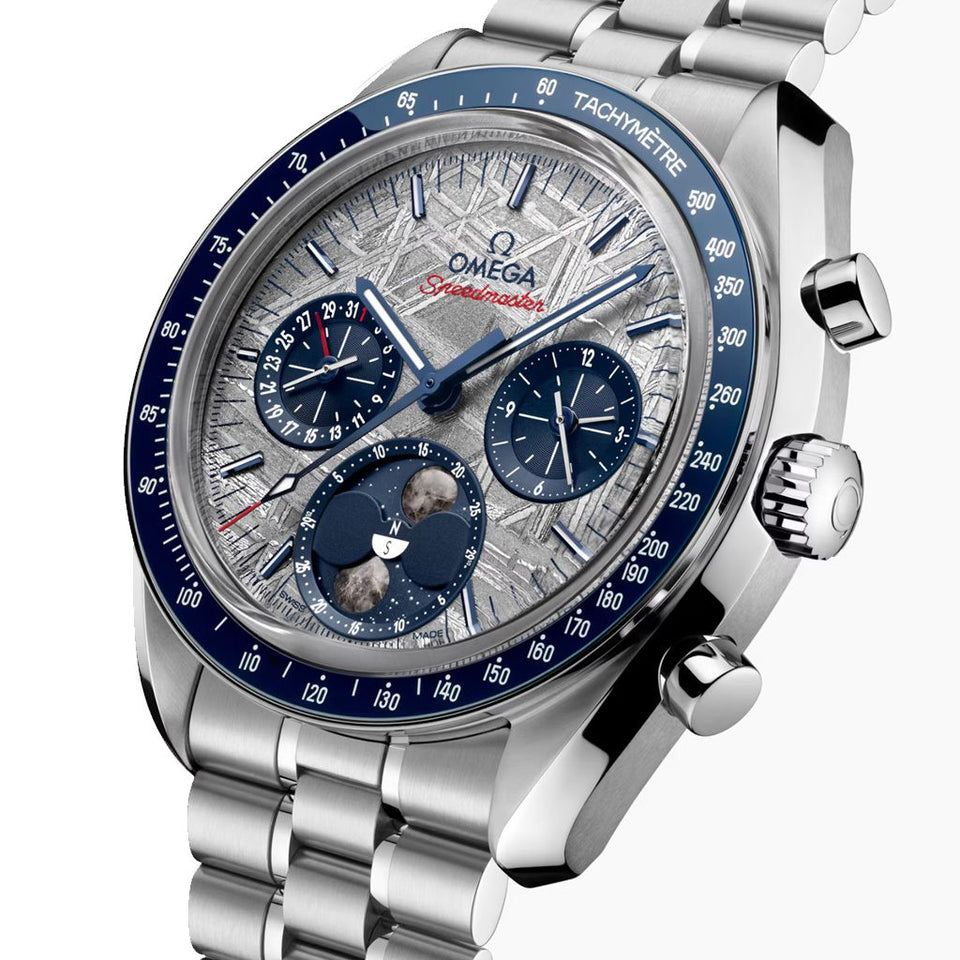 OMEGA Speedmaster Meteorite Moonphase 43mm Steel Watch at DMR and the OMEGA Boutique Liverpool