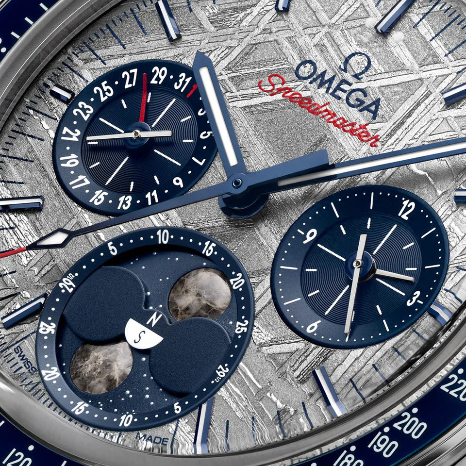 OMEGA Speedmaster Meteorite Moonphase 43mm Steel Watch at DMR and the OMEGA Boutique Liverpool