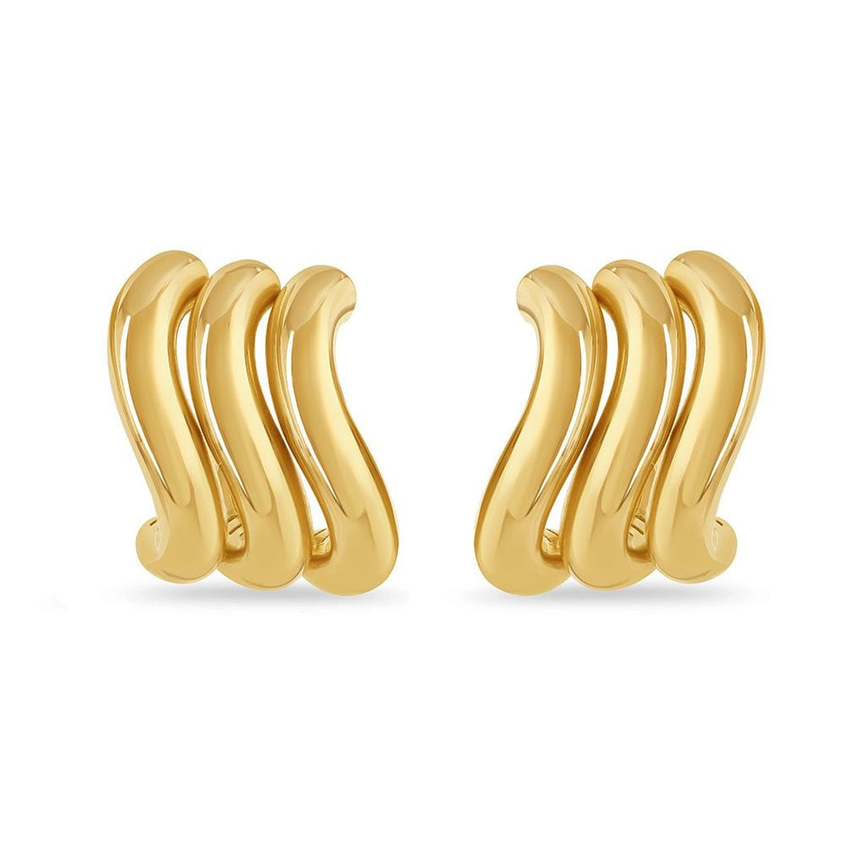 Making Waves 18ct Yellow Gold Triple Hoop Earrings at David M Robinson