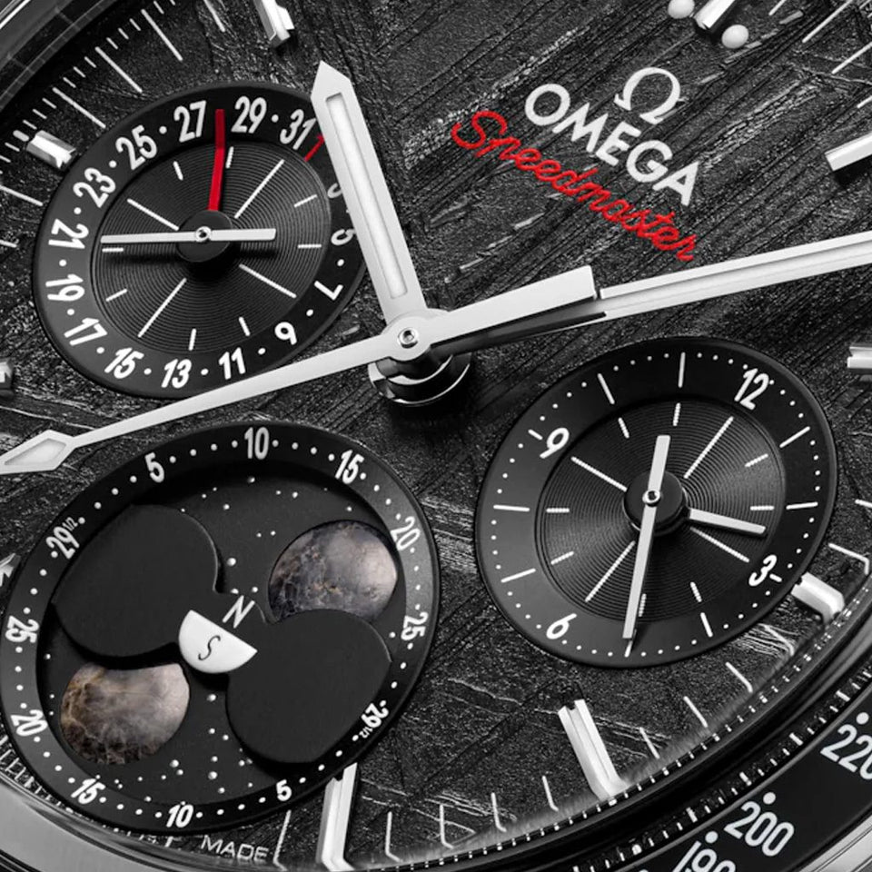 OMEGA Speedmaster Meteorite Moonphase 43mm Steel Watch at DMR and the OMEGA Boutique Liverpool