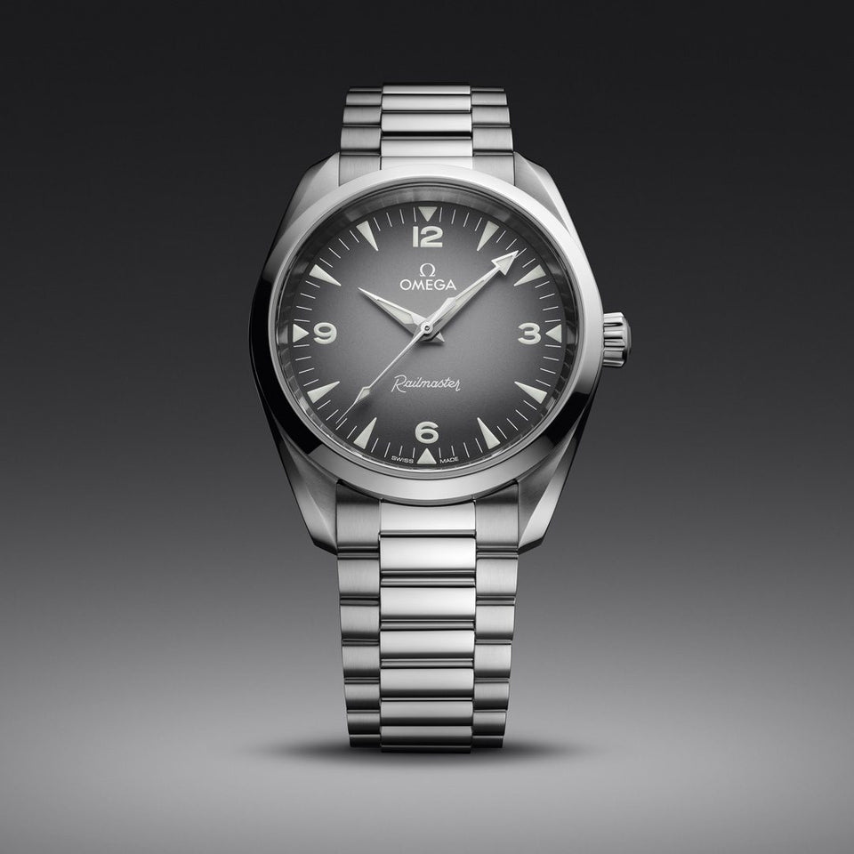 OMEGA Seamaster Railmaster Co-Axial Master Chronometer 38mm Watch at DMR and the OMEGA Boutique Liverpool