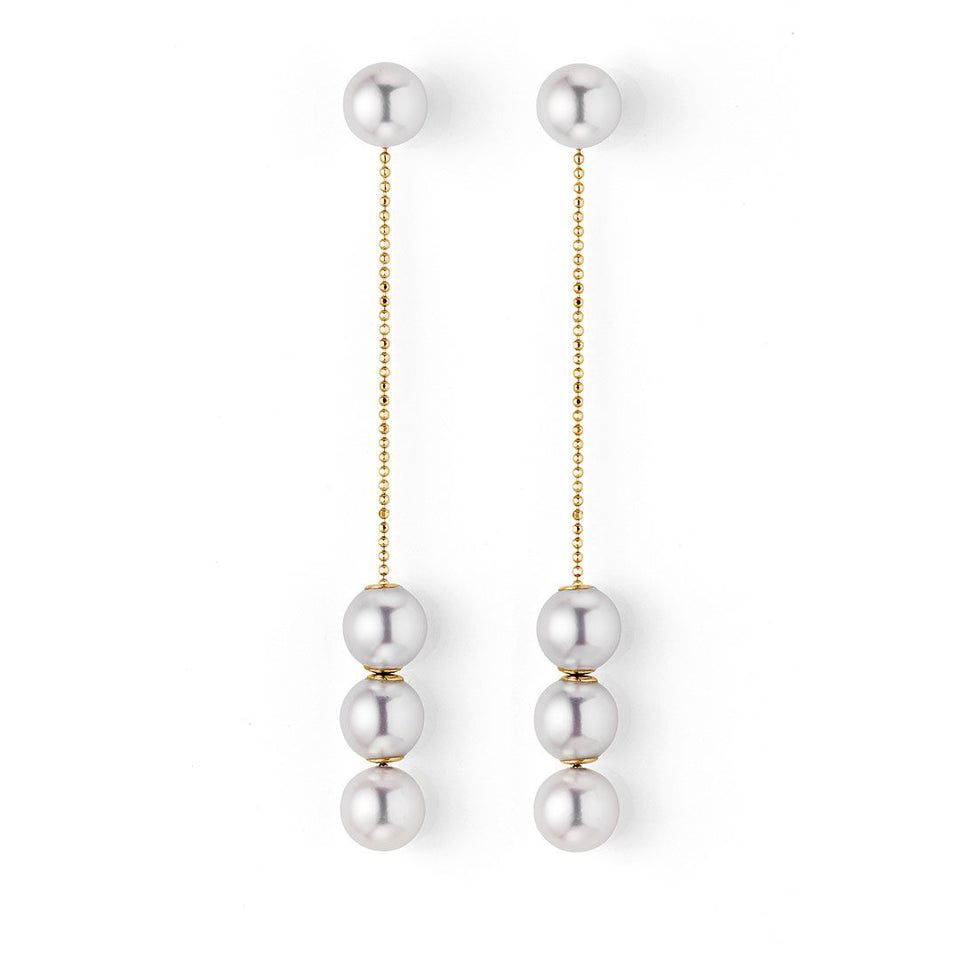 18ct Yellow Gold Akoya Pearl Drop Earrings at David M Robinson