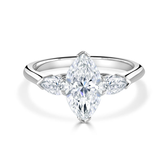 Marquise Cut Platinum Diamond Trilogy Ring