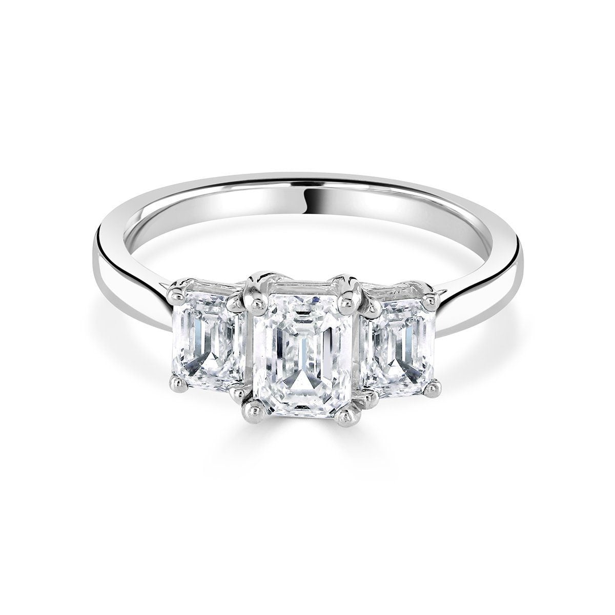 Emerald Cut Trilogy Engagement Ring at David M Robinson