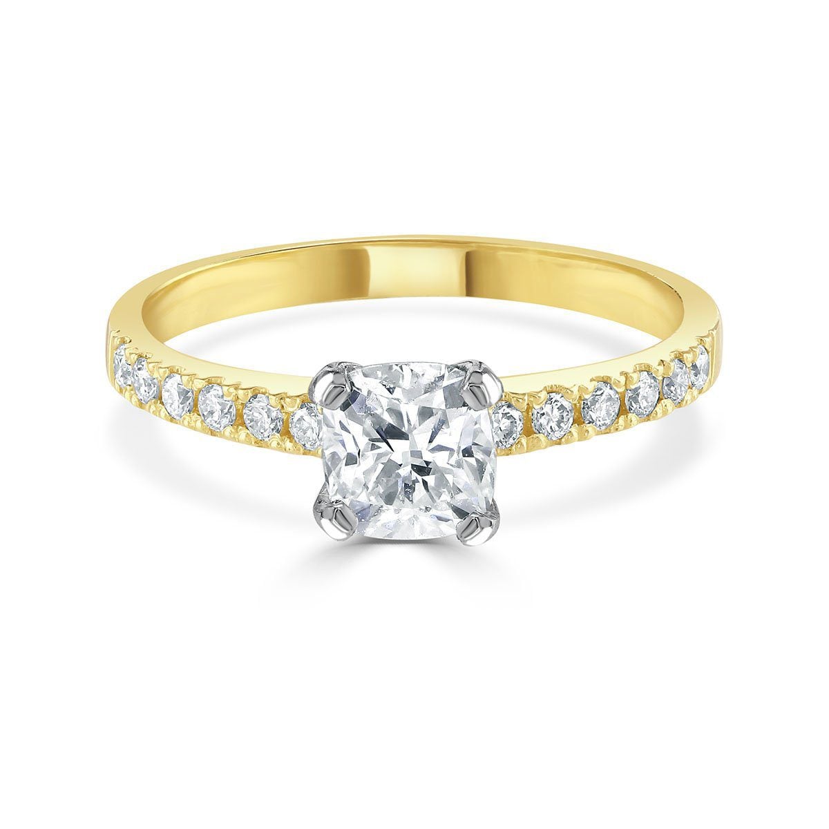 Cushion Cut 18ct Yellow Gold Diamond Ring at David M Robinson