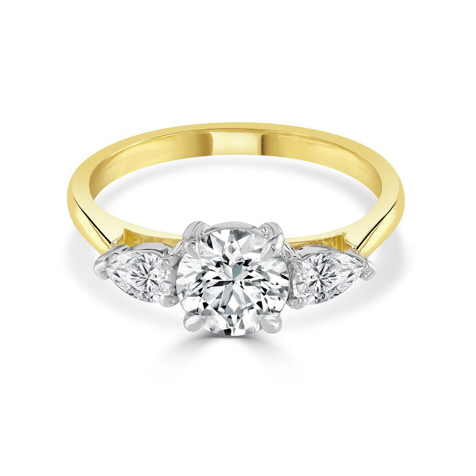 Round Brilliant Cut 18ct Yellow Gold Diamond Trilogy Ring at David M Robinson