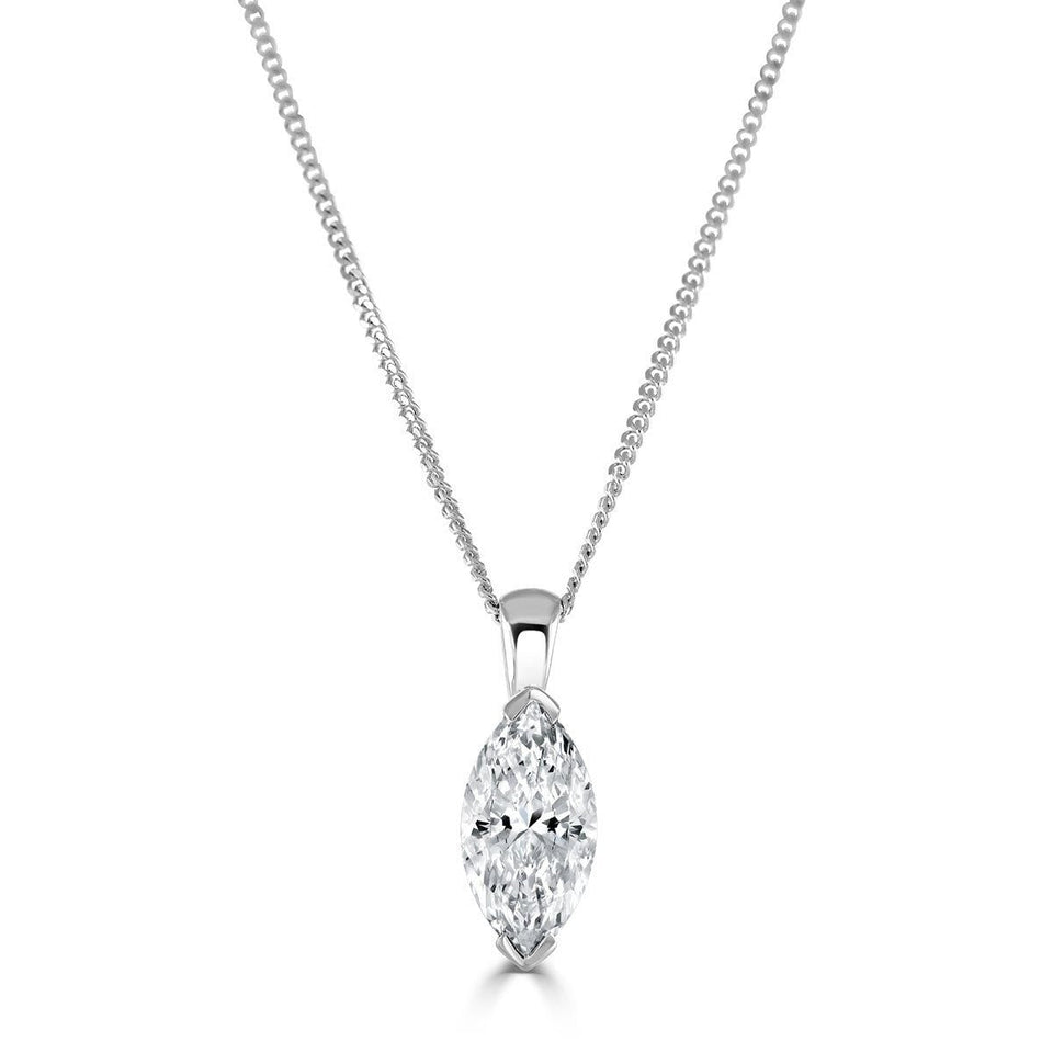 18ct White Gold Marquise Cut Diamond Pendant at David M Robinson