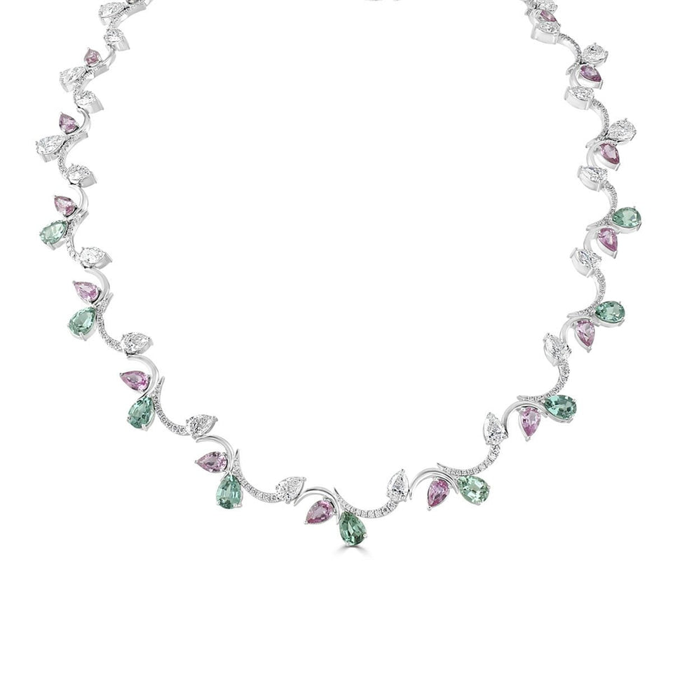Diamond, Pink Sapphire and Green Tourmaline Necklace at David M Robinson