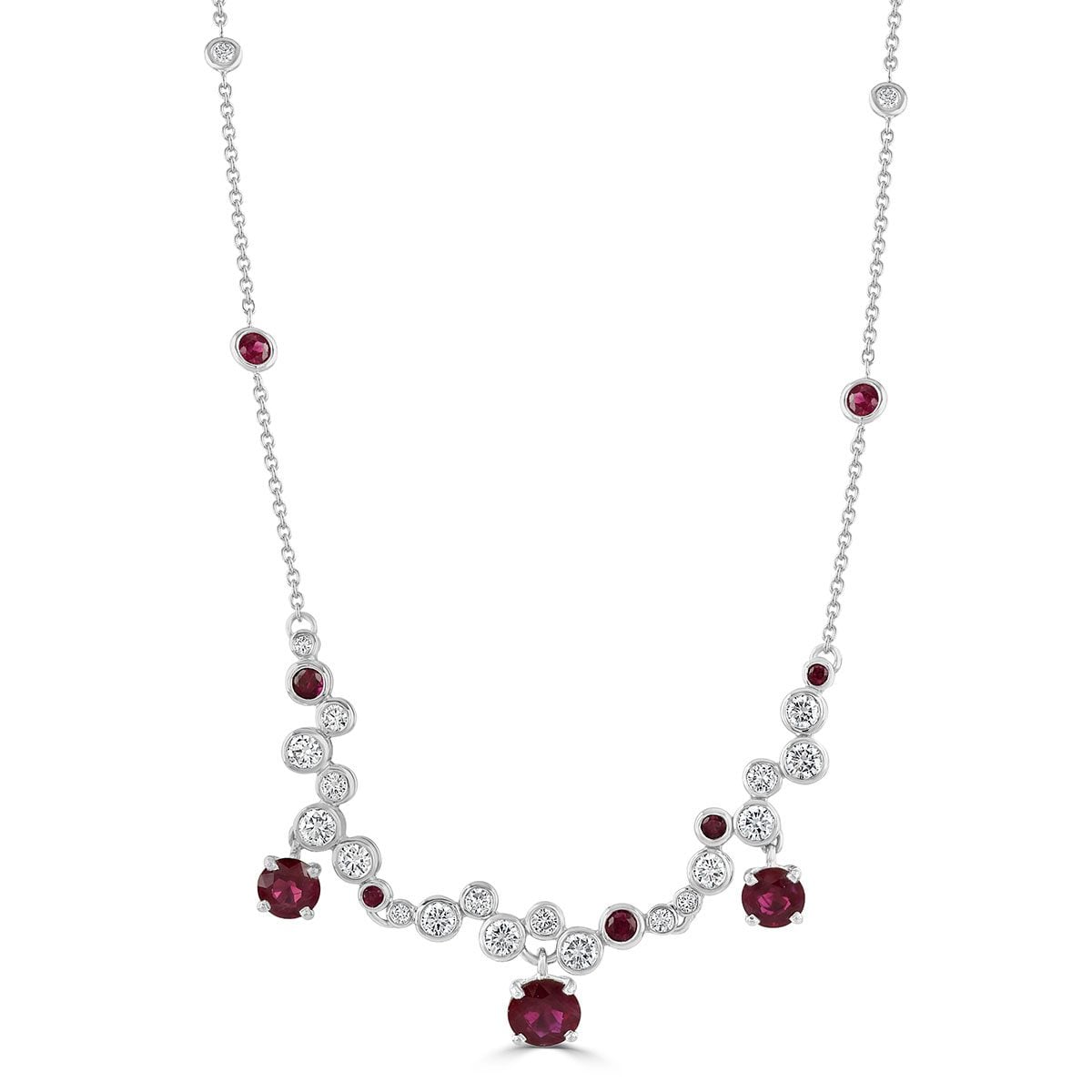 Platinum Round Cut Diamond and Ruby Necklace at David M Robinson