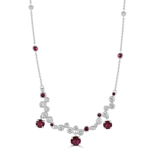 Platinum Round Cut Diamond and Ruby Necklace