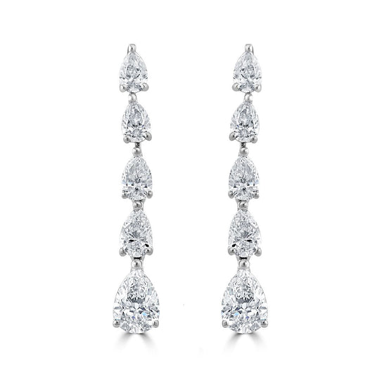 White Gold Pear Shape Diamond Drop Earrings at David M Robinson