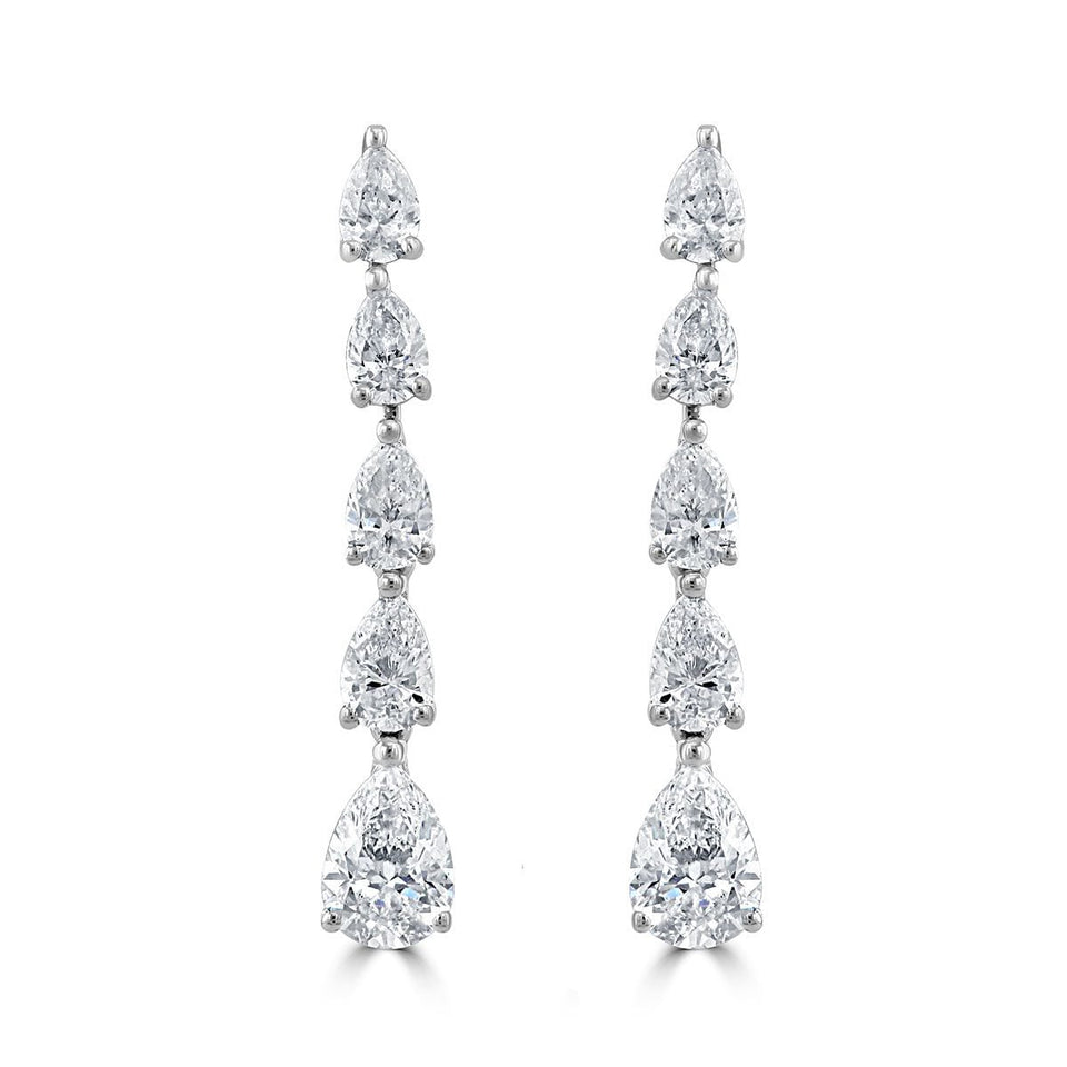 18ct White Gold Pear Shape Diamond Drop Earrings at David M Robinson