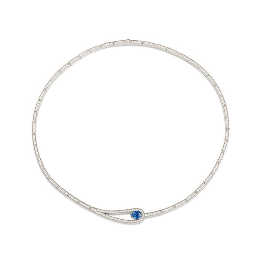 Platinum Diamond & Pear Shape Madagascar Sapphire Collar at David M Robinson