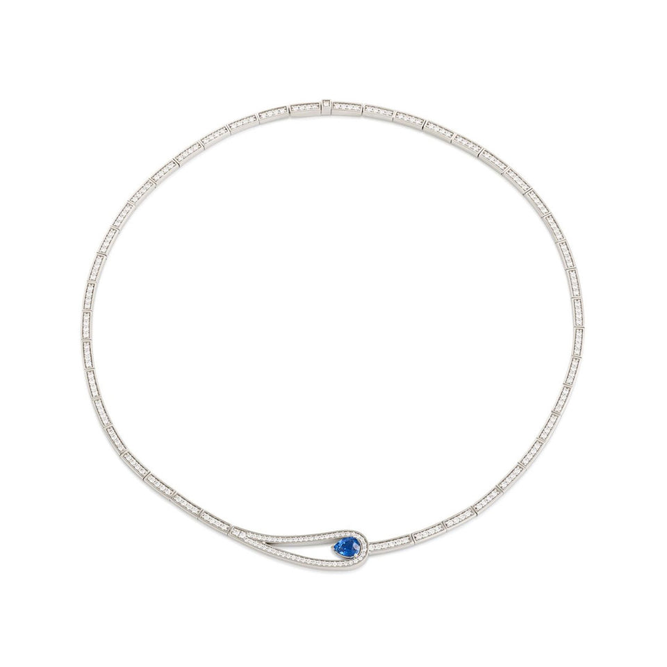Platinum Diamond & Pear Shape Madagascar Sapphire Collar at David M Robinson